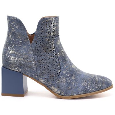 2. Damen-Ankle-Boots mit durchbrochenem Muster und Blockabsatz, blau, M.Daszyński SA217-6