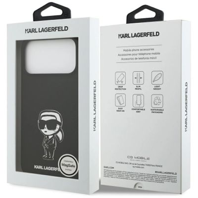 8. Karl Lagerfeld Silikonhülle mit Karl-Skizze und Logo (MagSafe) für iPhone 17 Pro Max – Schwarz