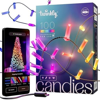 10. Twinkly Candies – 100 RGB-LED-Kerzenlichter, grünes Kabel, USB-C