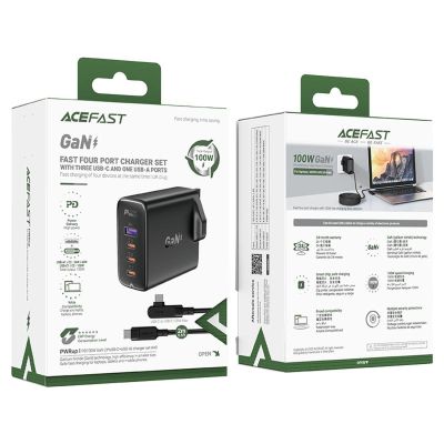 5. Schnellladegerät GaN UK 100W Power Delivery 3x USB C 1x USB - Schwarz