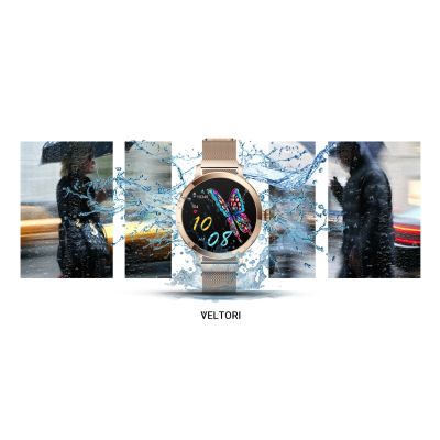 26. VELTORI VT340-1 Damen-Smartwatch, Goldarmband + rosa Silikonarmband