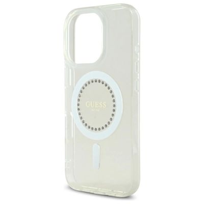 6. Guess IML Strassstein-MagSafe-Hülle für iPhone 16 Pro – Weiß