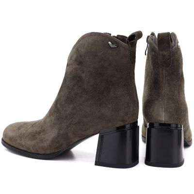 5. Damen-Ankle-Boots aus Leder mit hohem Absatz in Khaki, Vinceza 91178