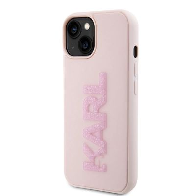 2. Karl Lagerfeld 3D Rubber Glitter Logo Hülle für iPhone 15 – Rosa