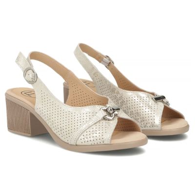 4. Damen-Ledersandalen mit Blockabsatz, goldfarben, Filippo DS7645