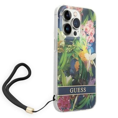 3. Guess GUOHCP14LHFLSB iPhone 14 Pro 6.1 "blau / blauer Hardcase Flower Strap