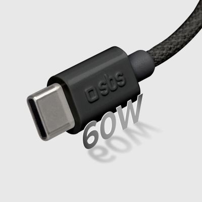 7. SBS TECABLETISSUETCK USB-C – USB-C-Kabel 1,5 m 60 W geflochten – Schwarz