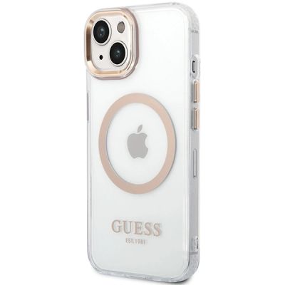 2. Guess Metal Outline MagSafe Case für iPhone 15 Plus / 14 Plus - Gold