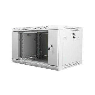 4. Lanberg WF01-6406-10S einteiliger abschließbarer Schrank (6 HE; 368 mm / 600 mm / 450 mm; Wandmontage; Glas; 19 Zoll; grau)