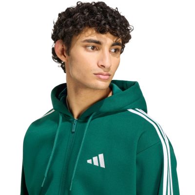 4. adidas Essentials Fleece-Kapuzenjacke für Herren mit 3 Streifen und durchgehendem Reißverschluss, Grün KZ1412