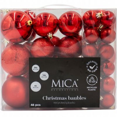 11. DEKORATIVE KUNSTSTOFF-KUGELN BRUCHSICHER 46 STÜCK ROT MICA