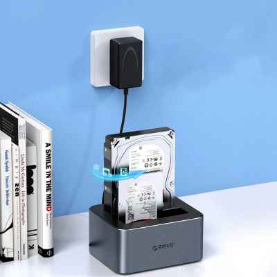 3. Orico 6626C3-C-V1 Dockingstation für 2 Laufwerke mit Offline-Klonfunktion, 2,5"/3,5" SATA HDD/SSD, Grau