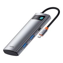 Baseus Metal Gleam Series multifunktionaler USB HUB 7in1 Typ C HDMI TF PD Kartenleser grau (WKWG020113)