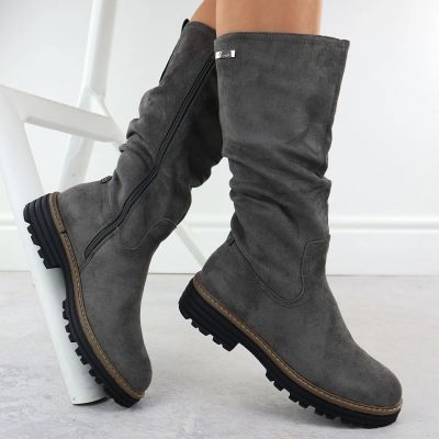 7. Damenstiefel, warm gefüttert, gerafft, grau M.Daszyński SA259-3