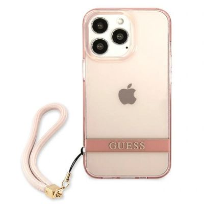 3. Guess Transparente Schutzhülle mit Riemen für iPhone 13 Pro Max – Pink