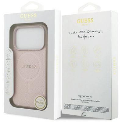8. Guess Saffiano Classic Logo MagSafe Case für iPhone 17 Pro - Pink