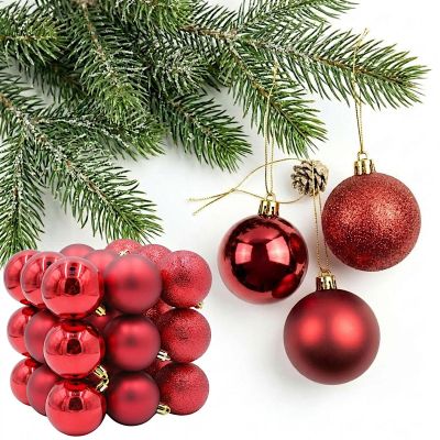 Dekorative Kugeln aus Kunststoff, sicher verpackt, 27 Stück, Durchmesser 6 cm, roter Glimmer