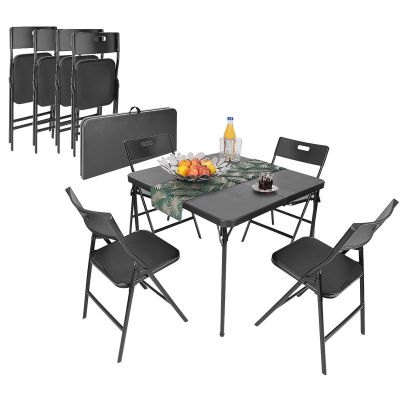 TOURISTEN-CATERING-SET, KLAPPTISCH 86,5 x 86,5 x 71 CM UND 4 SCHWARZE STÜHLE