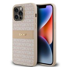 DKNY Lederhülle mit Monostreifen und Metalllogo für iPhone 14 Pro Max – Rosa