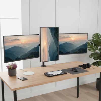 19. MACLEAN 3-Monitor-Halterung, Gasfeder, 17"-27", 2-8 kg, Schwarz MC-137