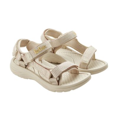 Lee Cooper Damen-Sandalen mit Klettverschluss für den Sommer am Strand, hellbeige Creme