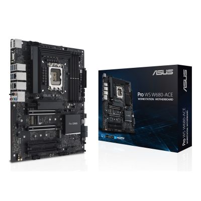 11. ASUS Pro WS W680-ACE W680 (LGA 1700) ATX-Mainboard, 2x PCIe 5.0, 3x PCIe 4.0, 3x PCIe 4.0 M.2-Steckplätze, 2x USB 3.2 Gen 2, 4x USB 3.2 Gen 1, 2x USB 2.0, 2x 2,5-Gb-Ethernet, 1x SlimSAS, 4x SATA, HDMI, DisplayPort und VGA