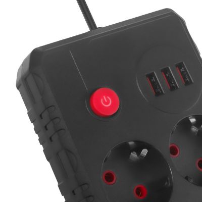 6. MACLEAN Steckdosenleiste, Verlängerungskabel mit 2 Steckdosen + 3 USB-Anschlüssen, 110–240 V Wechselstrom, 50/60 Hz, max. 2,1 A, 2500 W, 1,5 m, Schwarz, MCE387 B