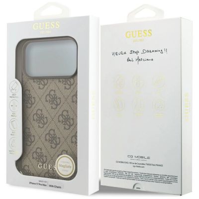 7. Guess 4G Charms Collection MagSafe Hülle für iPhone 17 Pro Max – braun