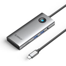 Orico PW11 8-in-1 USB-C Dockingstation (2x USB-A 3.0, 1x USB-C PD 100W, 1x HDMI 4K 60Hz, 1x microSD/SD, 1x RJ45 Gigabit Ethernet, 1x 3,5-mm-Audioanschluss) – Grau