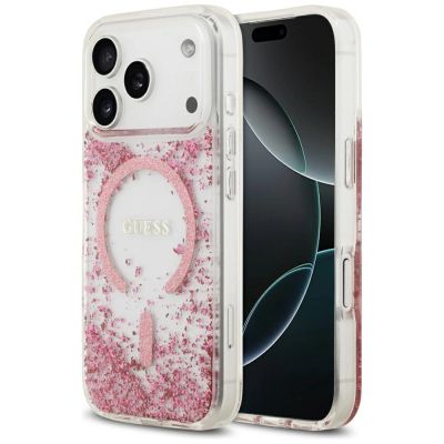 Guess MagSafe Hülle mit Harzboden und Glitzer für iPhone 17 Pro – Pink