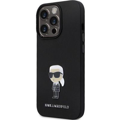 2. Karl Lagerfeld KLHCP14XSMHKNPK Hülle für iPhone 14 Pro Max 6,7" – schwarz Silikon Ikonik Metall Pin