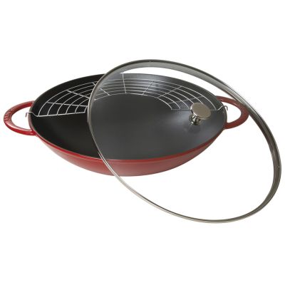 2. Gusseiserner Wok mit Deckel Staub – Rot, 37 cm
