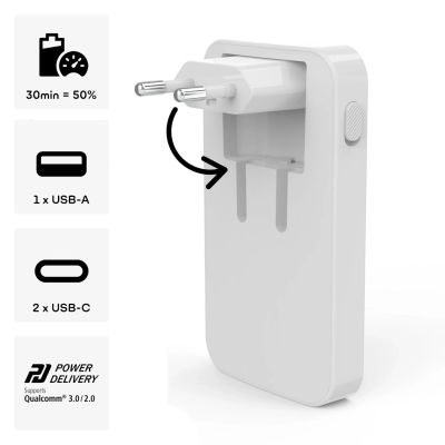 11. Hama GaN 65W Ladegerät 2x USB-C 1x USB-A faltbar - Weiß