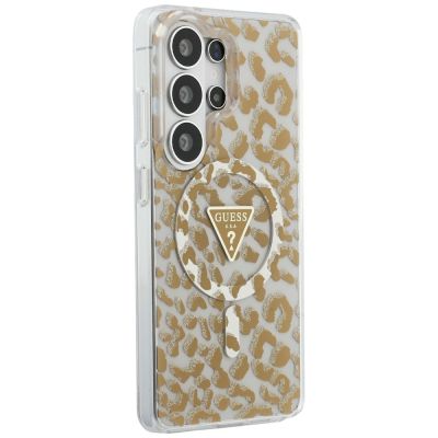 4. Guess IML Leopard Print Dreieckige MagSafe Hülle für Samsung Galaxy S26 Ultra - Braun