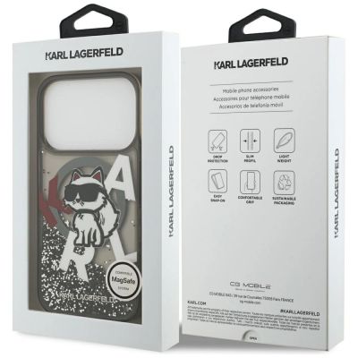 8. Karl Lagerfeld Liquid Glitter Choupette Logo MagSafe Hülle für iPhone 17 Pro - Schwarz