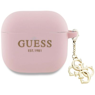 Guess AirPods 4 Silikonhülle mit 4G-Anhänger – pink