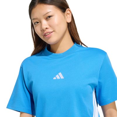4. adidas Essentials 3-Streifen Baumwoll-T-Shirt für Damen, Hellblau KC5197