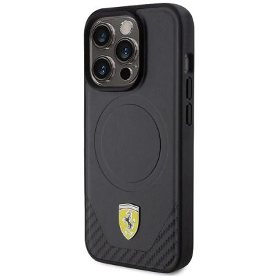 2. Ferrari Carbon Metal Logo MagSafe-Hülle für iPhone 15 Pro – Schwarz