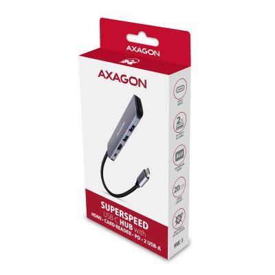10. Axagon HMC-5 Dockingstation, kabelgebunden, USB 3.2 Gen 1 (3.1 Gen 1), Typ-C, Grau