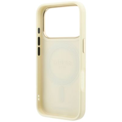 7. Guess Ring Stand 360 Grained Classic Logo MagSafe Hülle für iPhone 18 Pro / 17 Pro - Beige