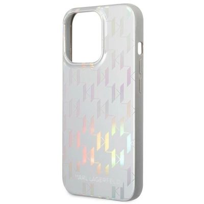 6. Karl Lagerfeld Monogram Iridescent Hülle für iPhone 14 Pro – Silber