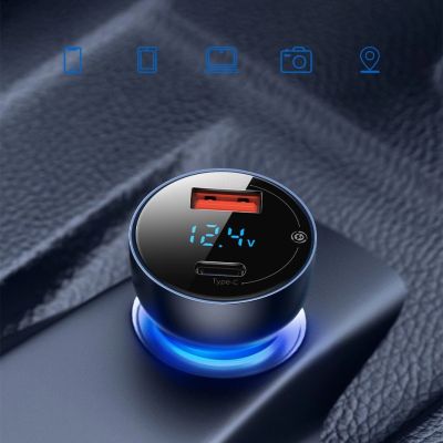 12. Baseus Auto-Ladegerät USB / USB Typ C 65 W 5 A SCP Quick Charge 4.0+ Power Delivery 3.0 LCD Bildschirm grau (CCKX-C0G)