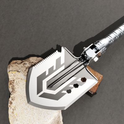 9. Wozinsky WSS-211 Überlebens- und Bushcraft-Schaufel, Multifunktionsmesser, Brecheisen, Feuersteinpfeife, Harpune, 21-in-1 - grau