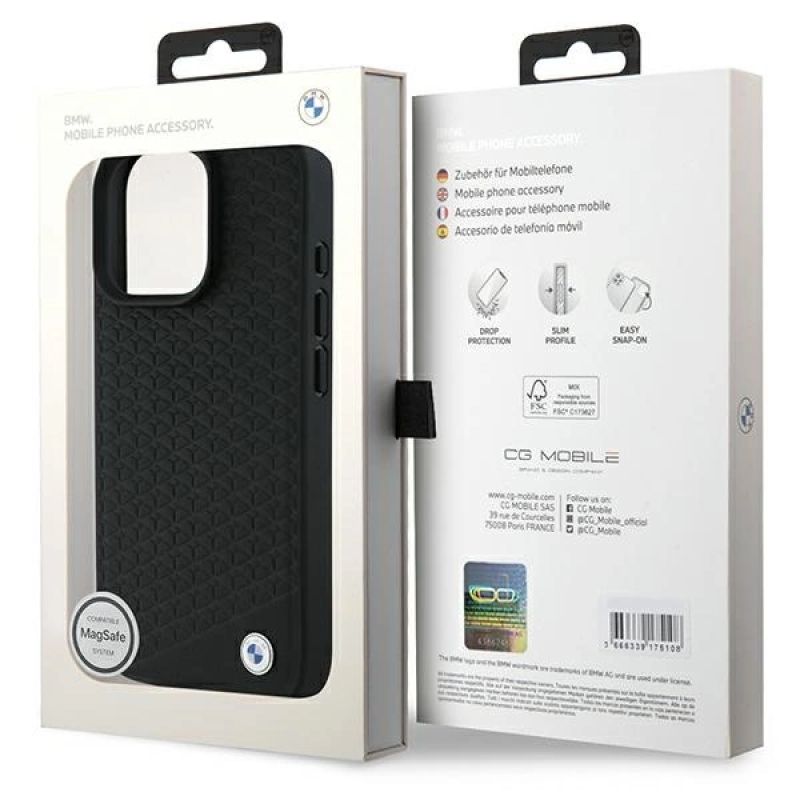 8. BMW Signature Lederhülle mit Diamant-Metalllogo und MagSafe-Funktion für iPhone 16 Pro Max – Schwarz