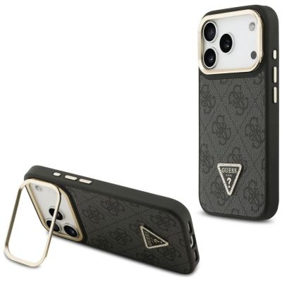 Guess 4G PU Dreieck-Logo & Standkamera Magsafe Hülle für iPhone 17 Pro - Schwarz