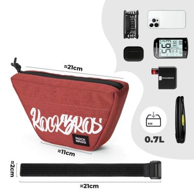 2. Rockbros G011 Flash Journey Lenkertasche – Trapezförmig, Rot