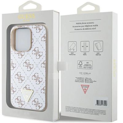 8. Guess 4G Dreieck-Metalllogo-Hülle für iPhone 15 Pro – Weiß