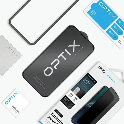 5. Uniq Optix Privacy Sichtschutz aus gehärtetem Glas für iPhone 15 Plus / 14 Pro Max mit Applikator