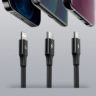13. Baseus Rapid Series 3in1 USB-C – USB-C/ Lightning /Micro-USB-Kabel 20 W PD 1,5 m – grün