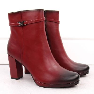 13. Damen-Stiefeletten mit Blockabsatz, warm gefüttert, rot M.Daszyński AF125-22